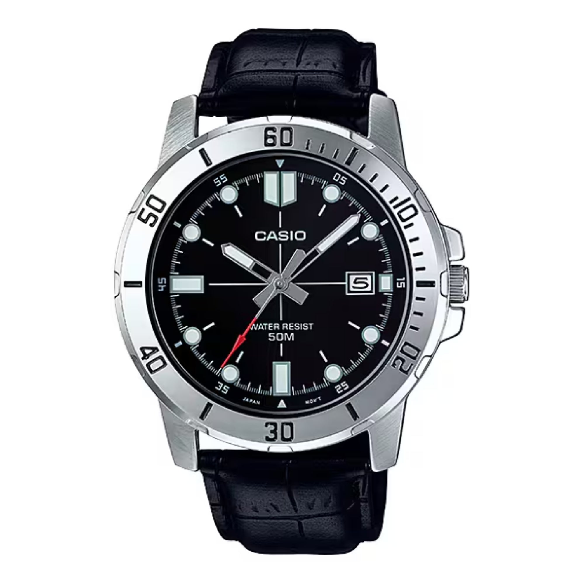 Casio Men Black Dial Sport Analog Watch with Leather Strap - MTP-VD01L-1EVUDF