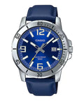 Casio Men Blue Leather Strap Watch with Blue Dial - MTP-VD01L-2BV