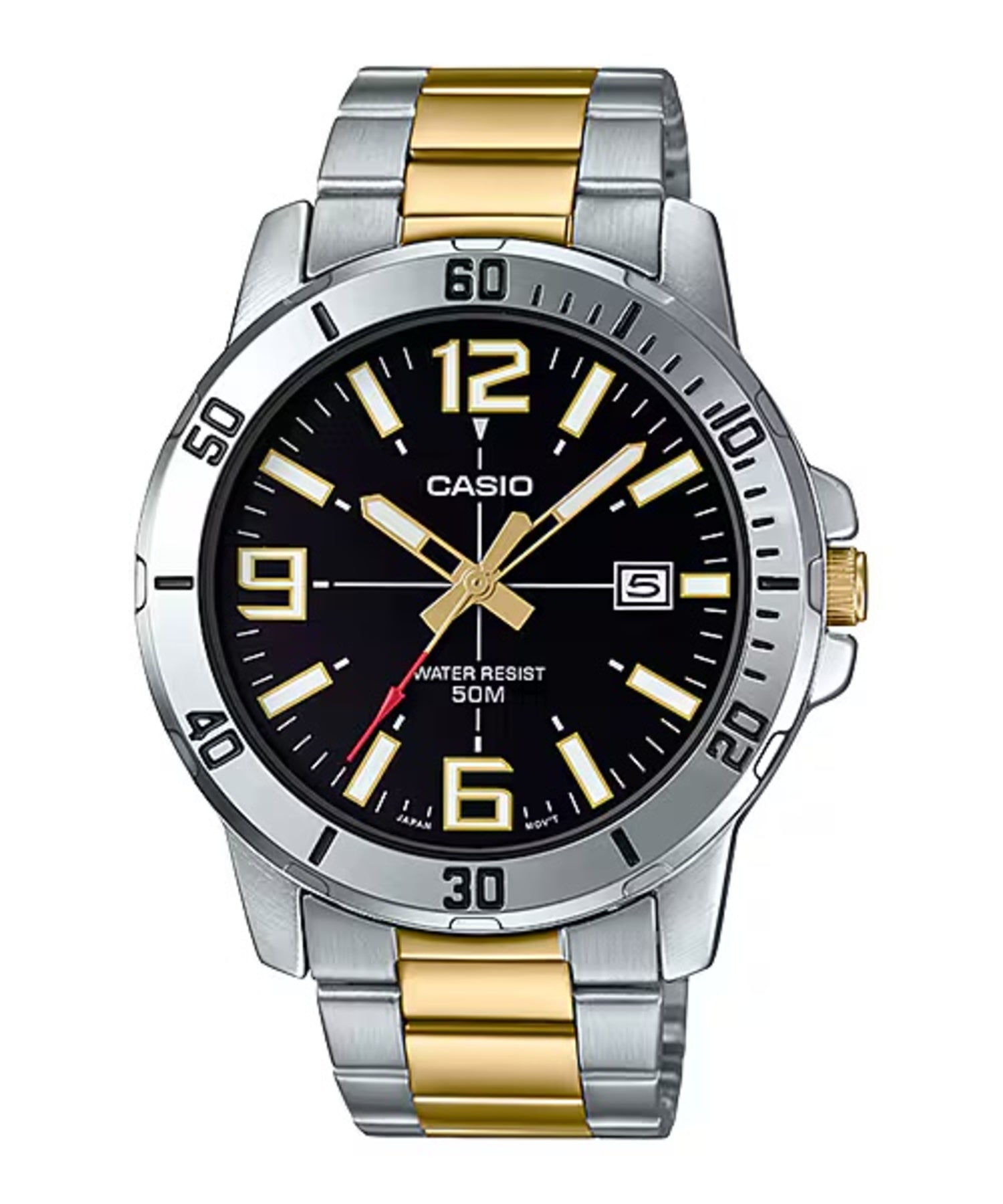 Casio Men Two-Tone Stainless Steel Watch with Black Dial - MTP-VD01SG-1BV