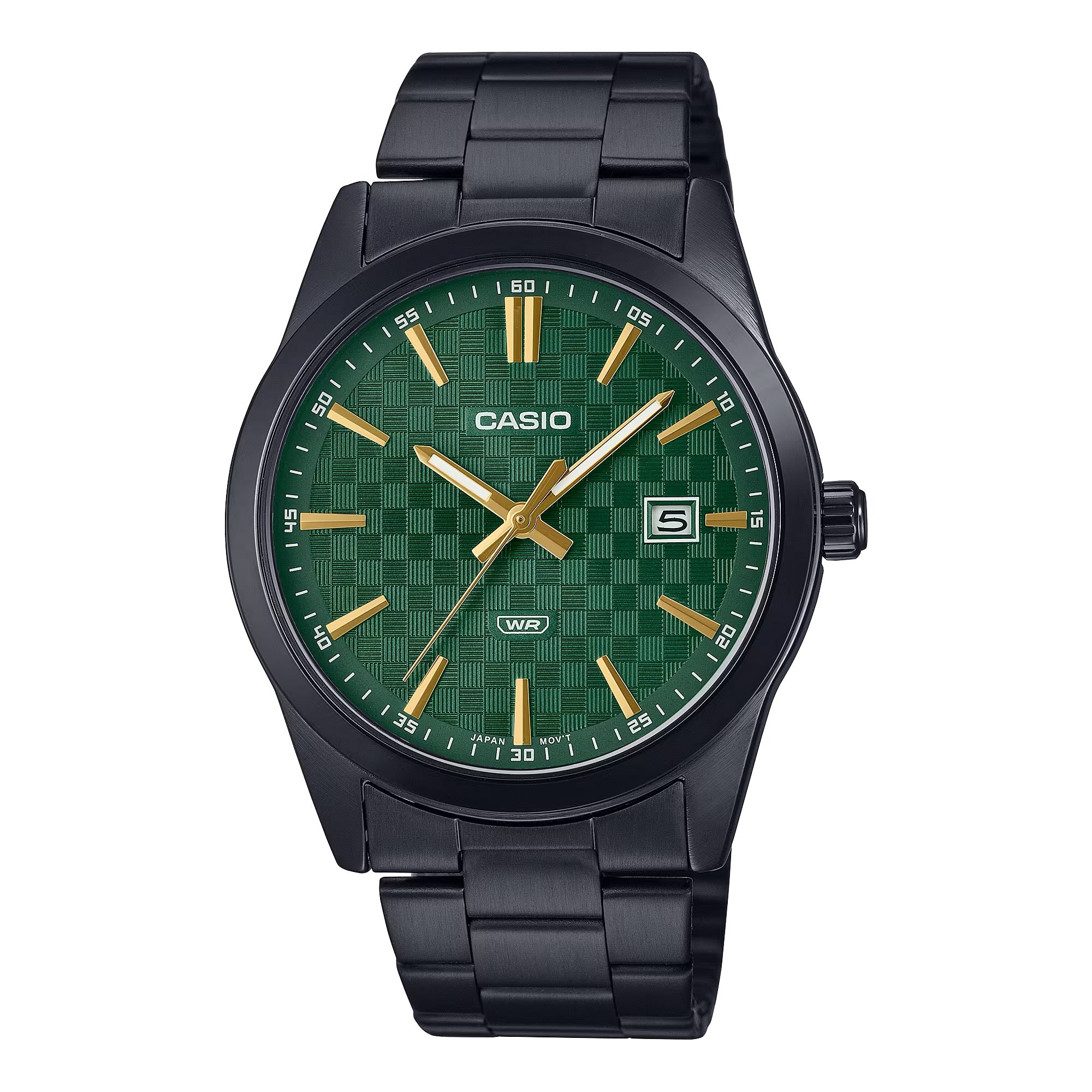 Casio Men Black Stainless Steel Watch with Green Dial - MTP-VD03B-3AUDF