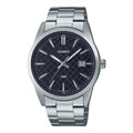 Casio Men Black Check-Pattern Dial Stainless Steel Bracelet Watch - MTP-VD03D-1AUDF
