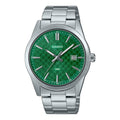 Casio Men Silver Stainless Steel Watch with Green Textured Dial - MTP-VD03D-3A1UDF