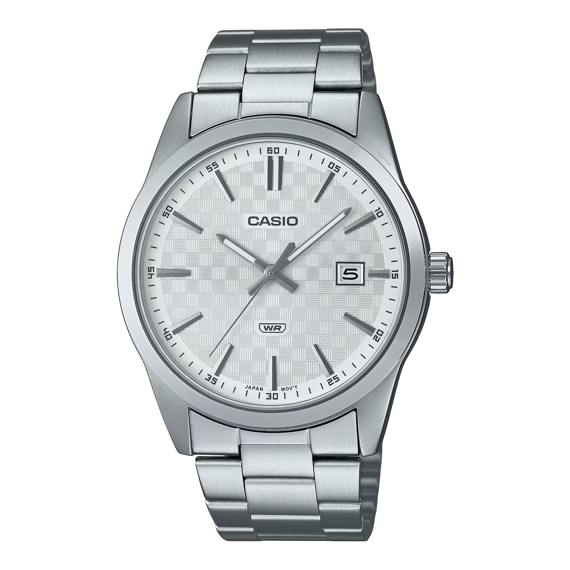 Casio Men Silver Stainless Steel Watch with Textured Silver Dial - MTP-VD03D-7AUDF