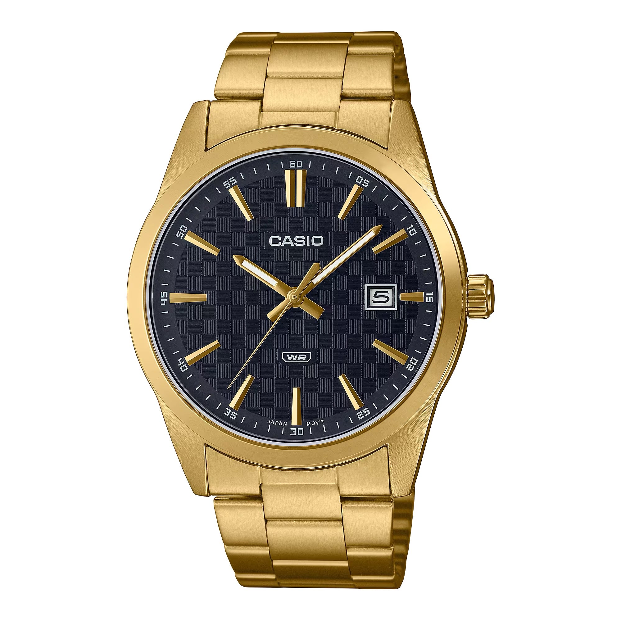 Casio Men Gold-Tone Stainless Steel Watch with Black Dial - MTP-VD03G-1AUDF