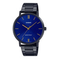 Casio Men Black Stainless Steel Watch with Blue Dial - MTP-VT01B-2BUDF