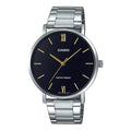 Casio Men Black Dial Analog Watch with Gold Accents Steel Bracelet - MTP-VT01D-1BUDF