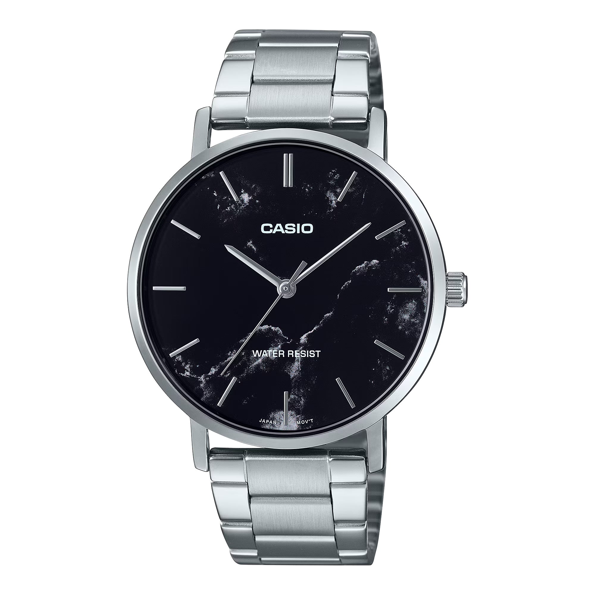 Casio Men Stainless Steel Watch Black Marble Pattern Dial - MTP-VT01DM-1AUDF