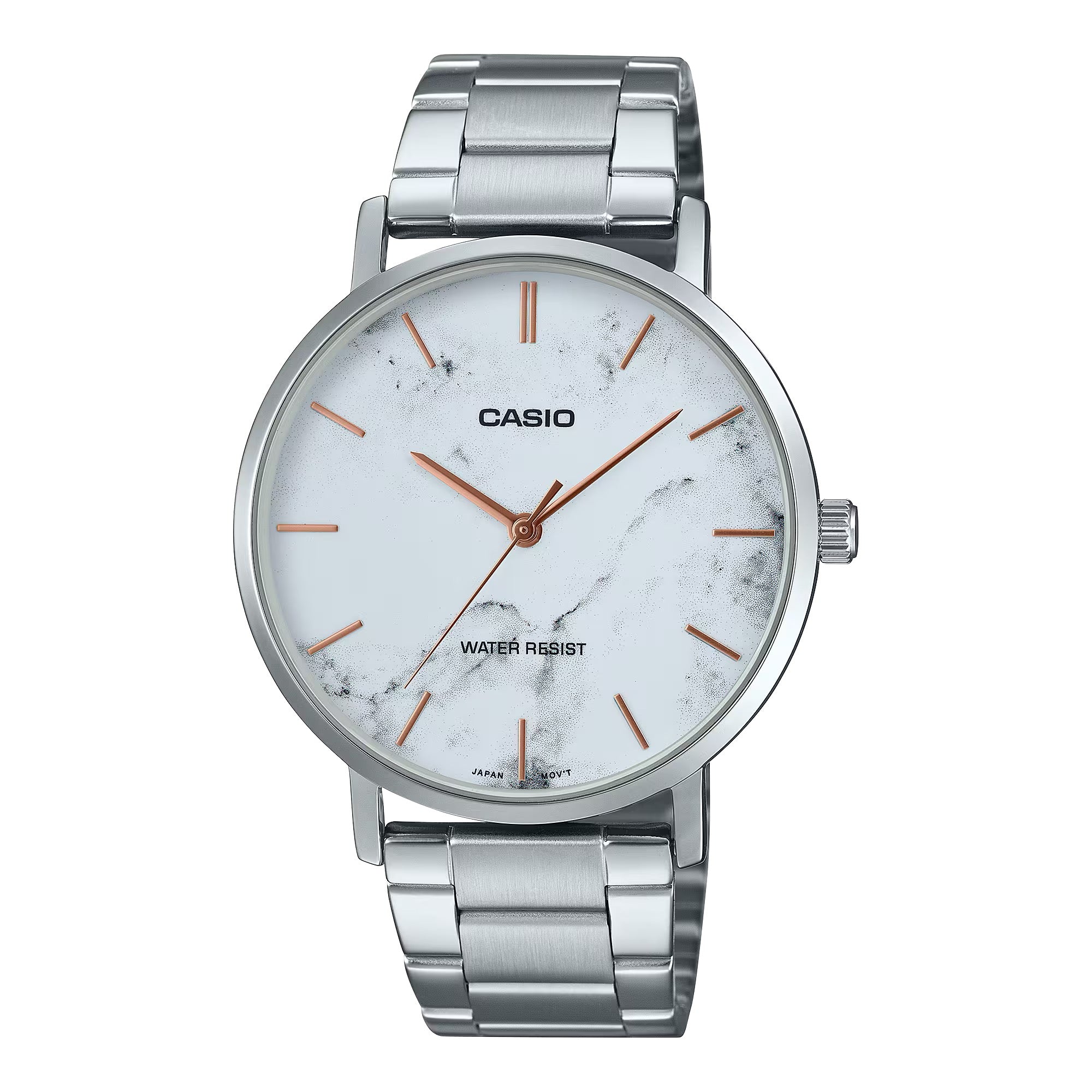 Casio Men Silver Stainless Steel Watch with Marble Pattern Dial - MTP-VT01DM-7AUDF