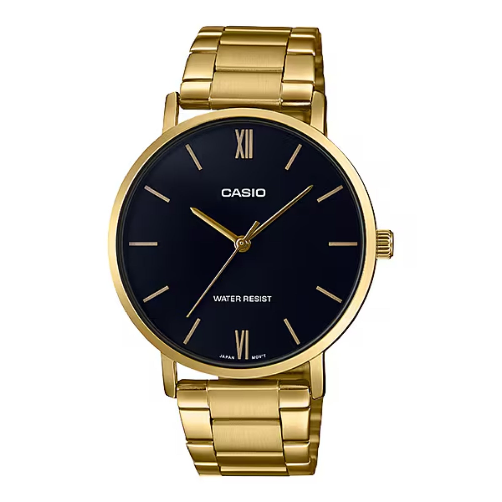 Casio Men Gold Bracelet Analog Watch with Black Dial - MTP-VT01G-1BUDF