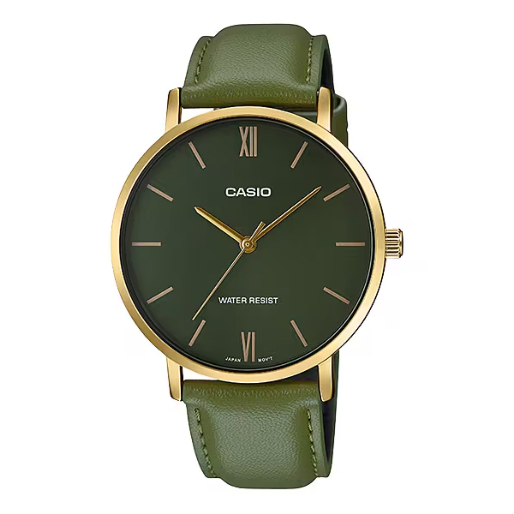 Casio Men Green Leather Analog Watch with Green Dial - MTP-VT01GL-3BUDF