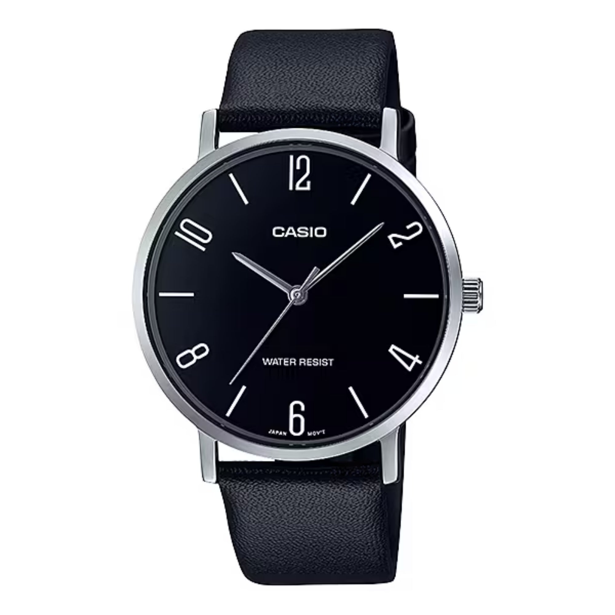 Casio Men Black Dial Gold Tone Watch with Leather Strap - MTP-VT01L-1B2UDF