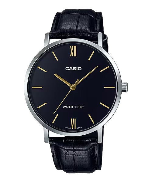 Casio Men Black Dial Leather Strap Analog Watch - MTP-VT01L-1BUDF