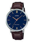Casio Men Brown Leather Watch with Blue Dial Ð MTP-VT01L-2BUDF