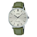 Casio Men Silver Dial Watch with Green Leather Strap - MTP-VT01L-3BUDF