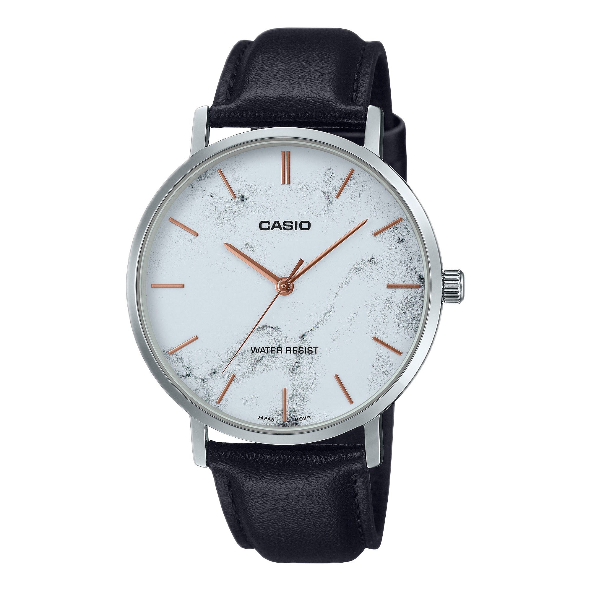 Casio Men Marble-Dial Leather Strap Watch - MTP-VT01LM-7AUDF
