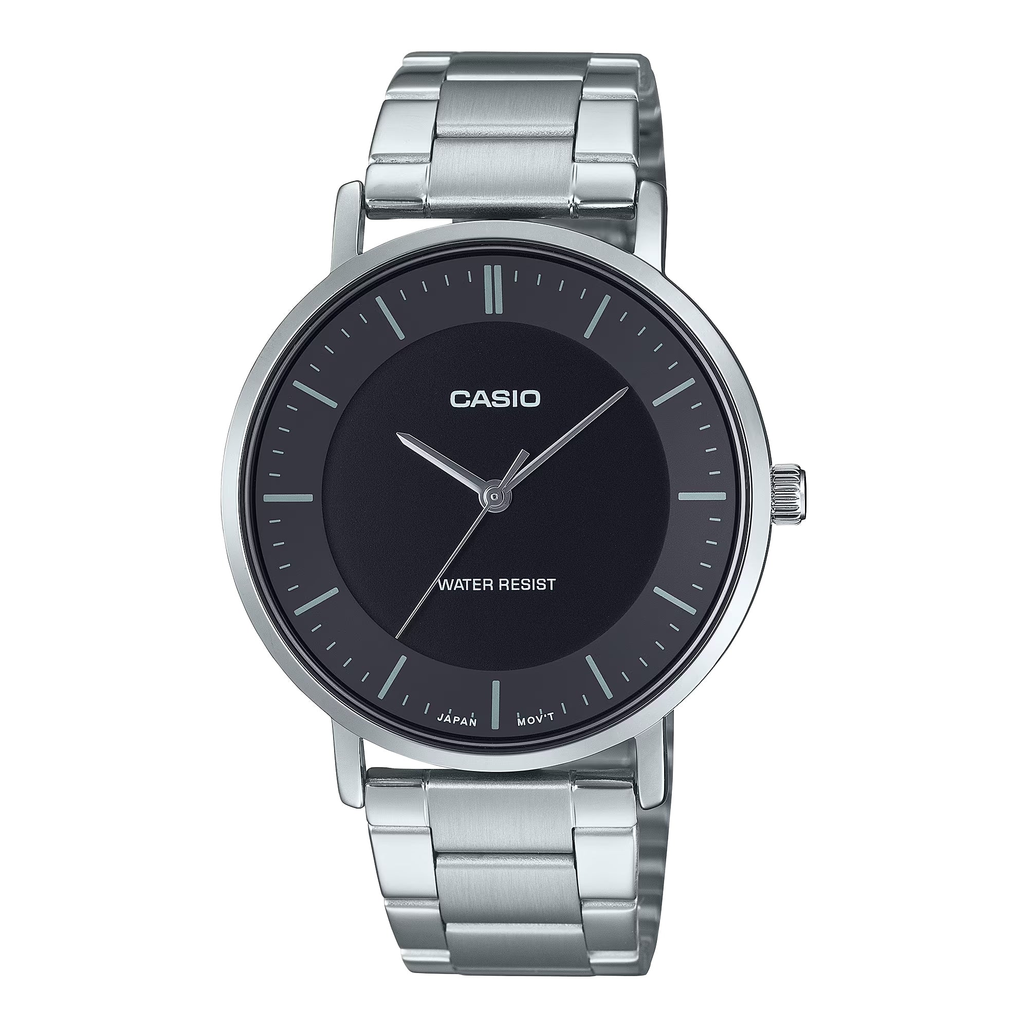 Casio Men Men Black Dial Silver Steel Analog Bracelet Watch - MTP-VT04D-1EDF