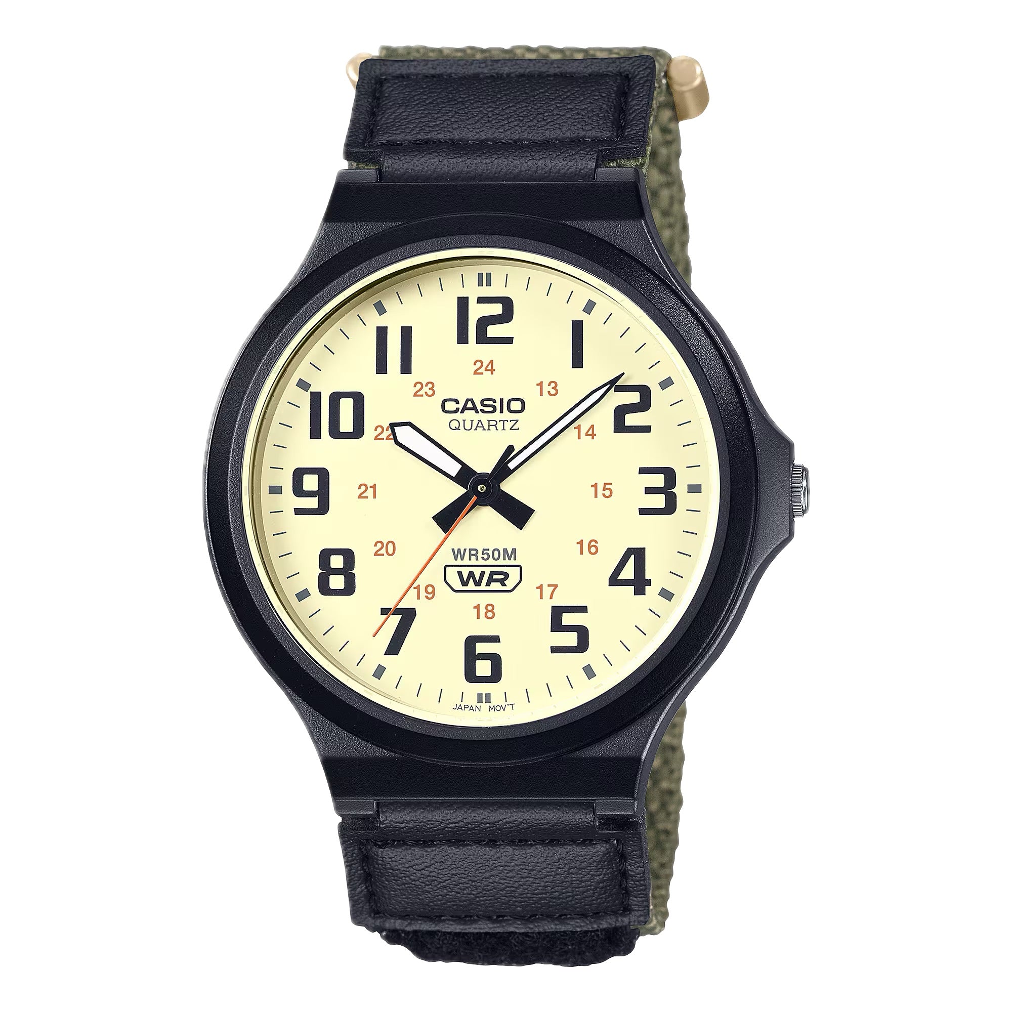 Casio Men Cream Dial Watch with Black Resin Case and Nylon Strap - MW-240B-3BVCF