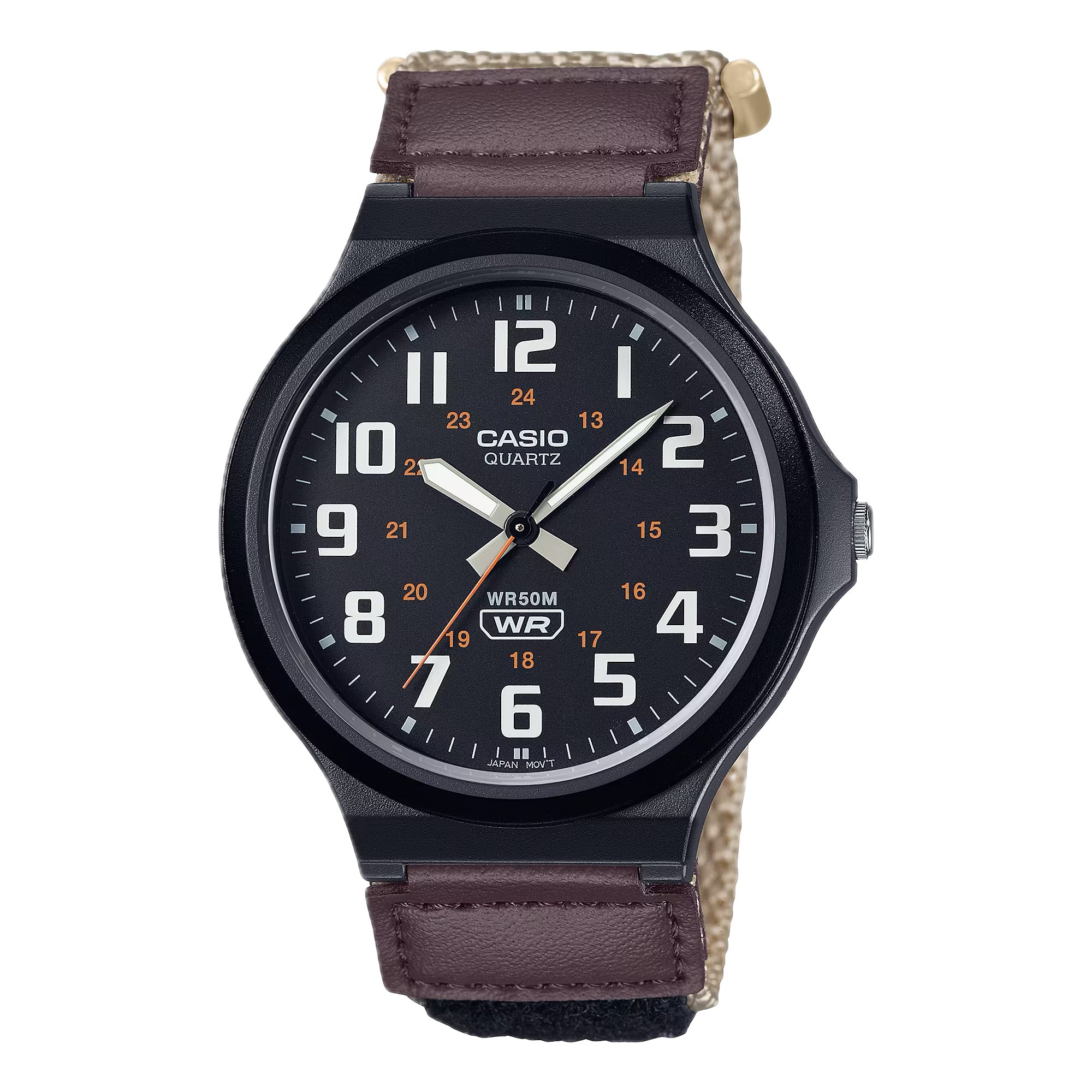 Casio Men Cream Dial and Brown Nylon Strap Watch - MW-240B-5BVCF