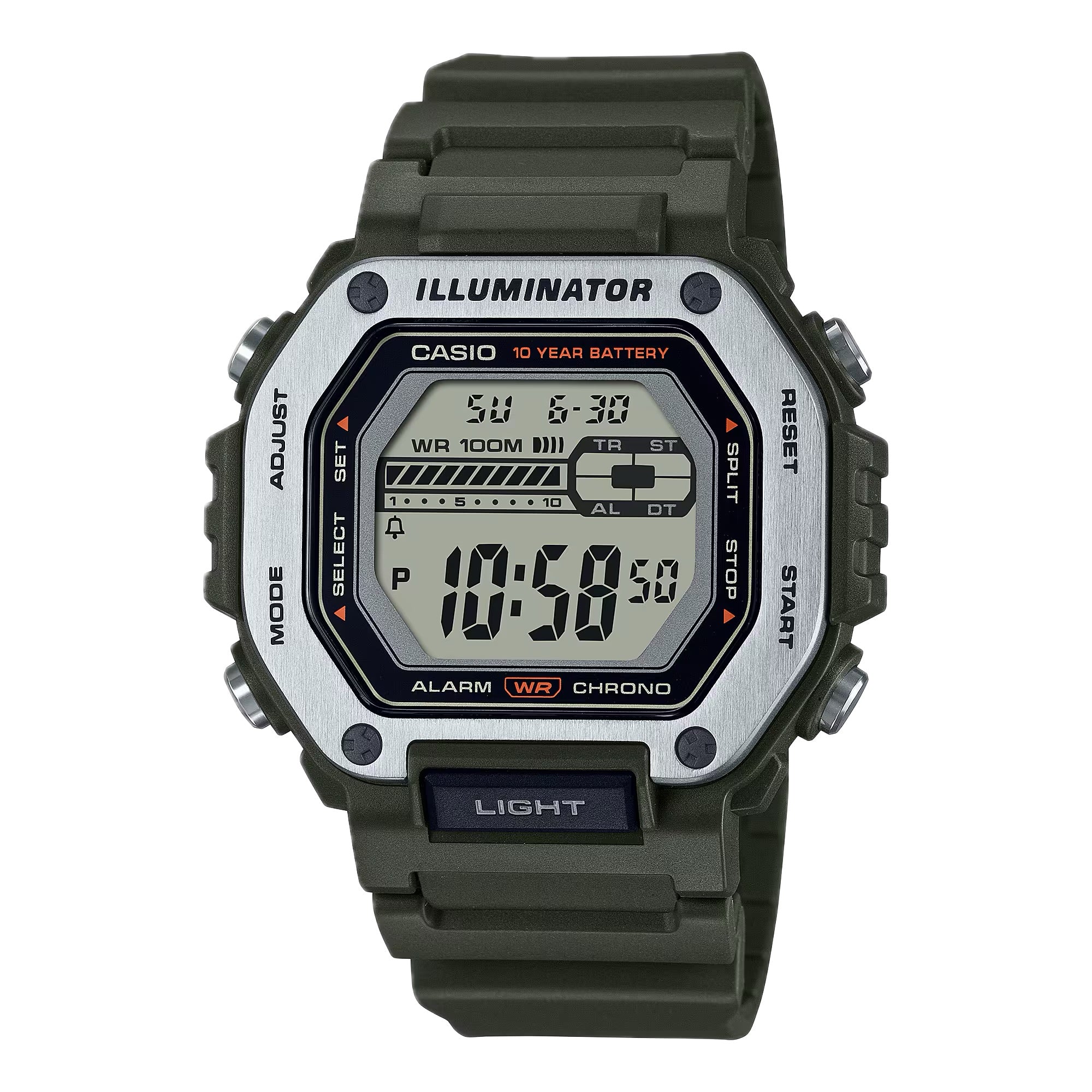 Casio Men Heavy-Duty Digital Sport Watch with Green Band - MWD-110H-3AV