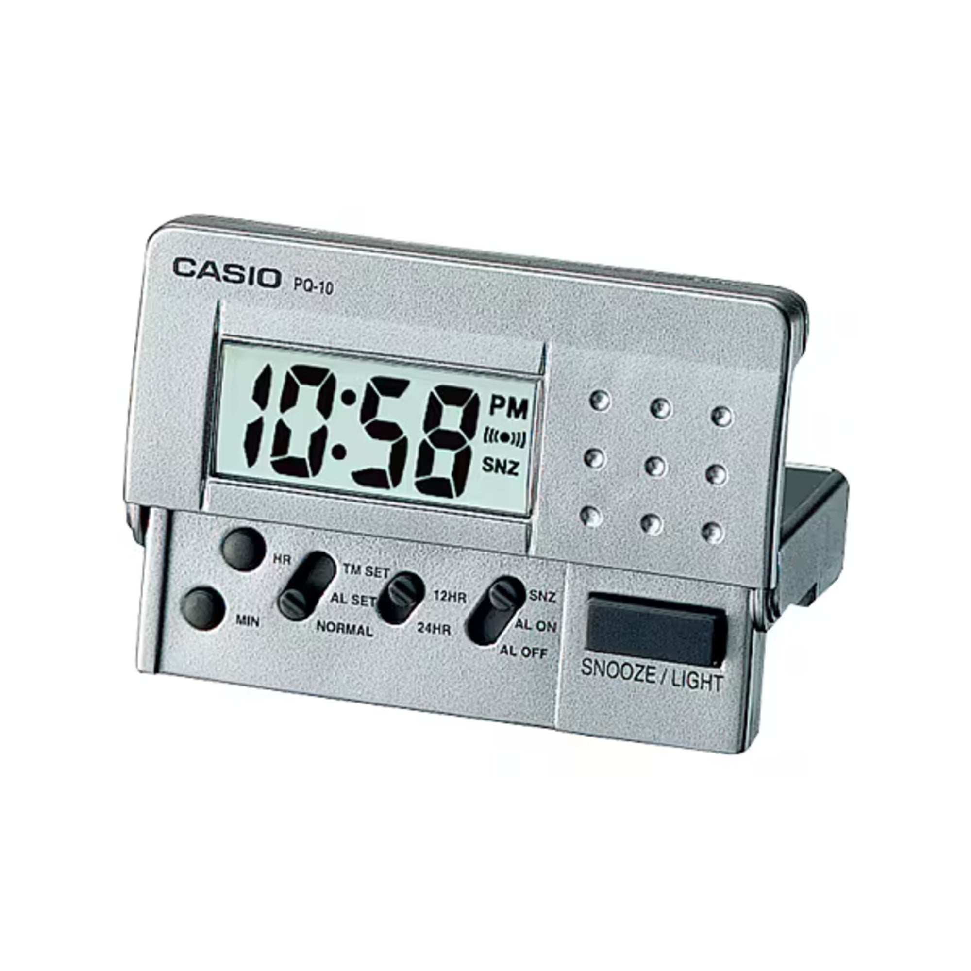 Casio Silver Compact Digital Travel Alarm Clock with Snooze Light - PQ-10D-8R