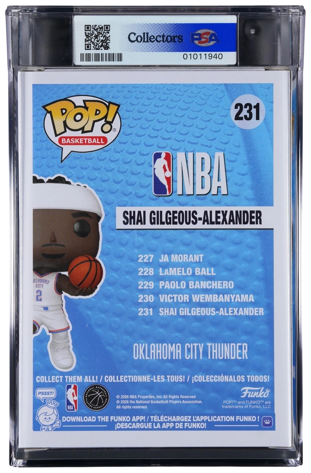 Shai Gilgeous-Alexander Basketball #231 Funko POP! PSA 8.5 NM-MINT+
