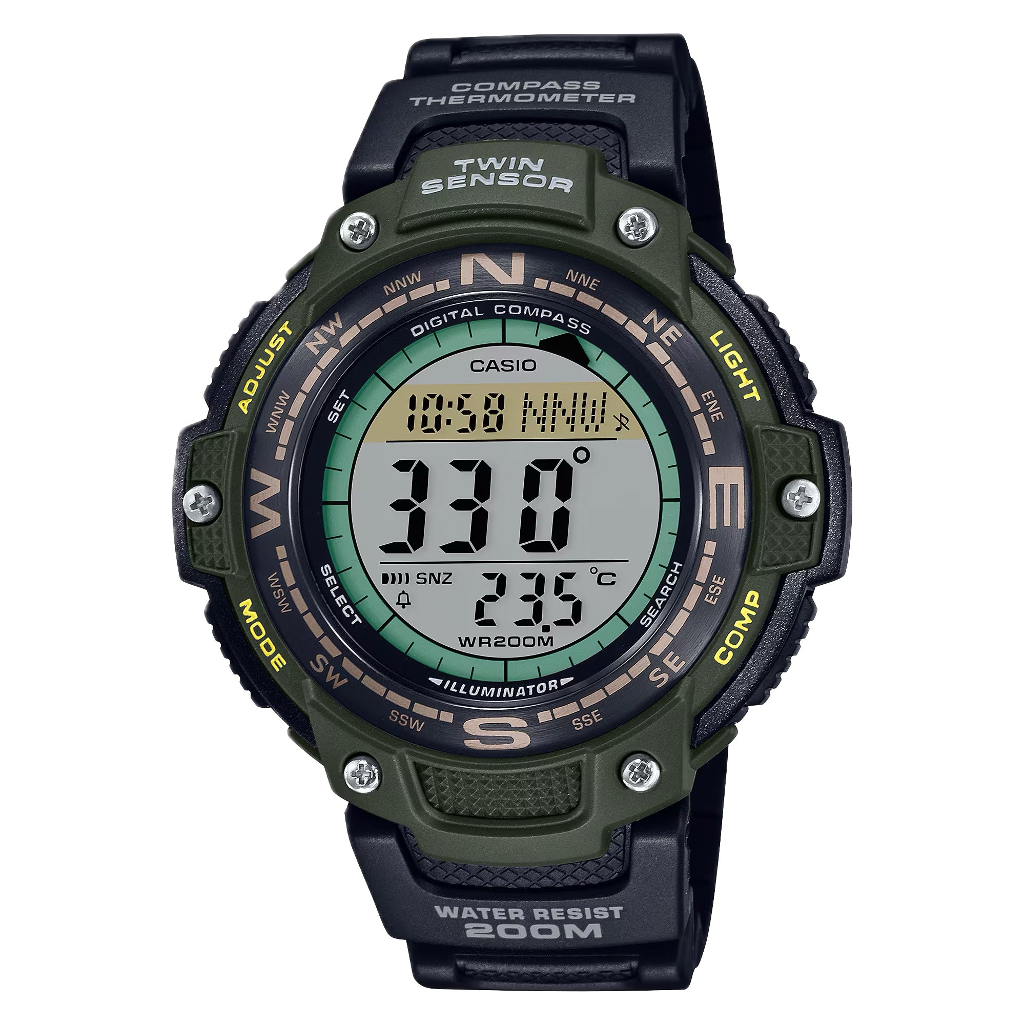 Casio Men Outdoor Digital Compass Watch with Green Dial - SGW-100-3A