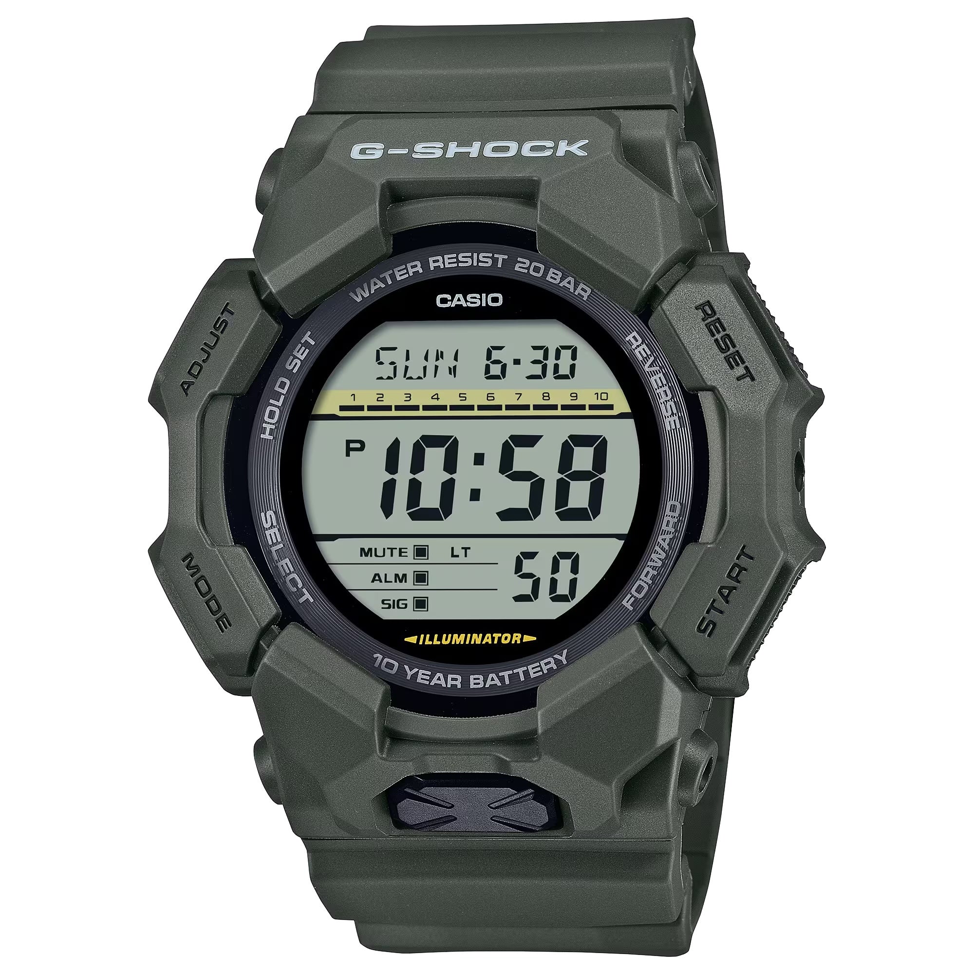 Casio Men G-Shock Digital Watch with Black Dial and Green Band - GD-010-3C