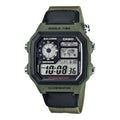 Casio Men Digital World Time Watch with Black Dial and Green Band - AE-1200WHB-3BV