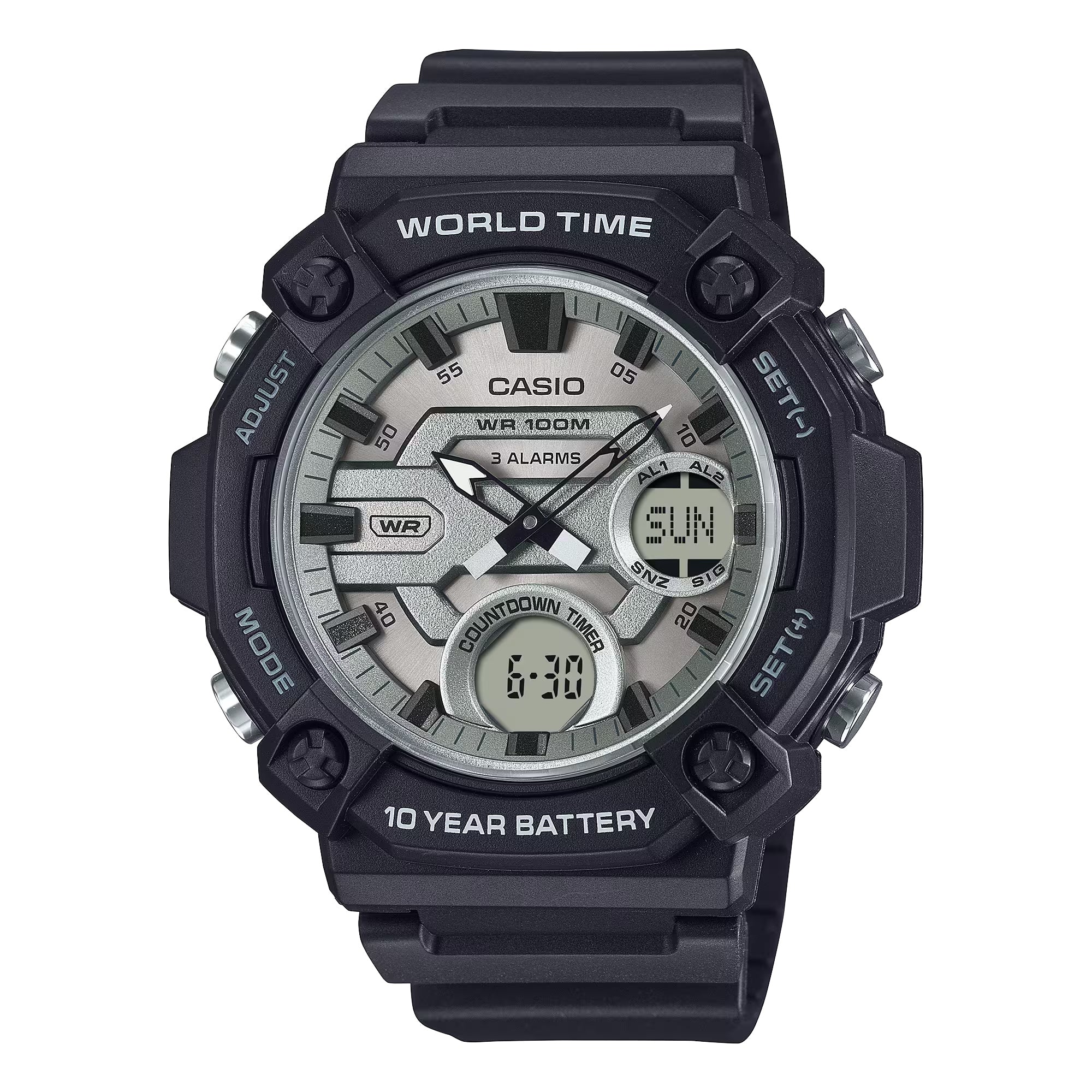 Casio Men Analog Digital World Time Watch with Silver Dial - AEQ-120W-7AVCF