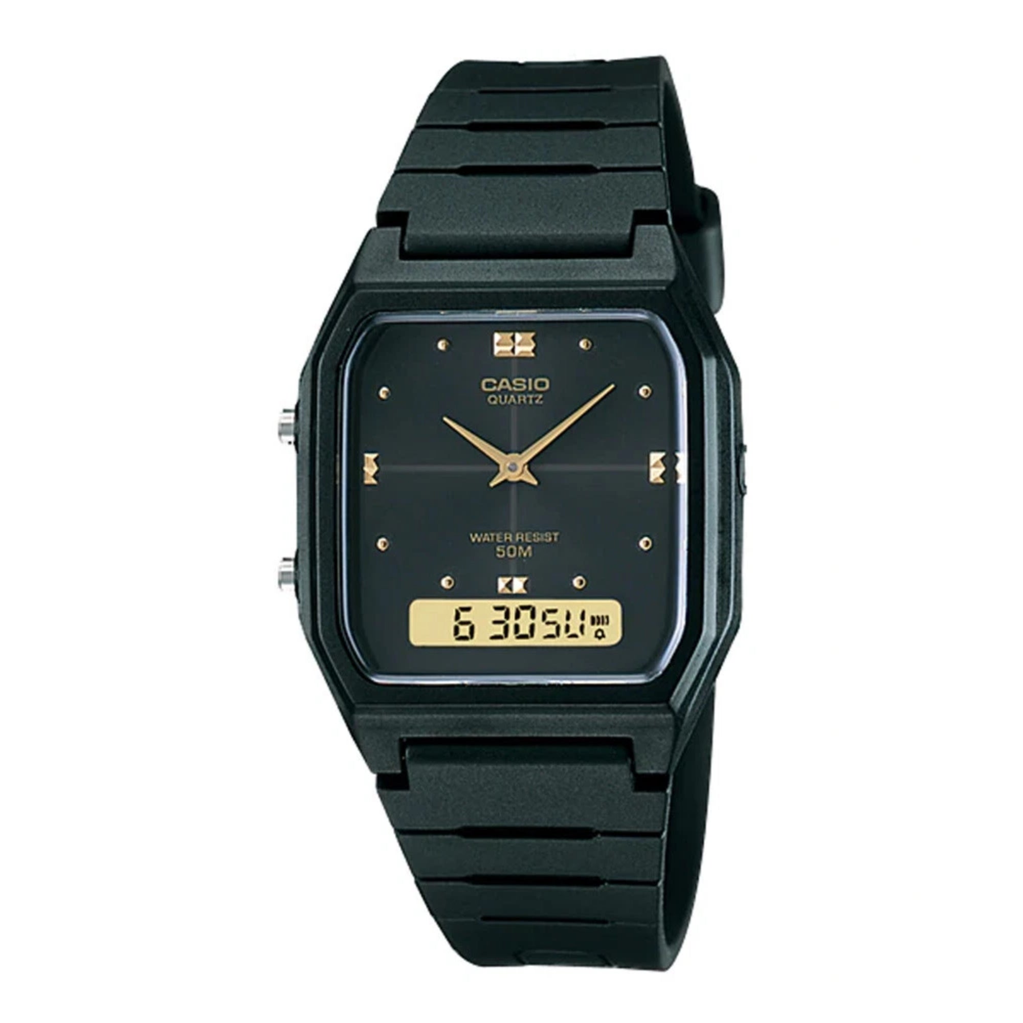 Casio Men Analog Digital Watch with Black Dial and Gold Accents - AW-48HE-1AV