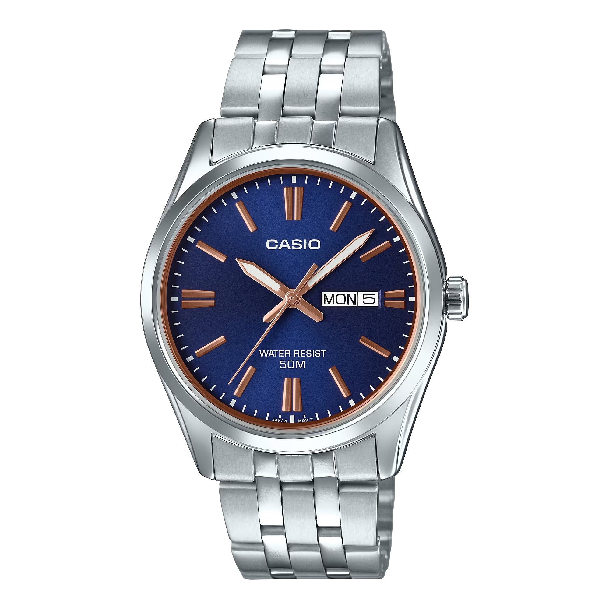 Casio Men Silver Bracelet Analog Watch with Blue Dial - MTP-1335D-2A2V