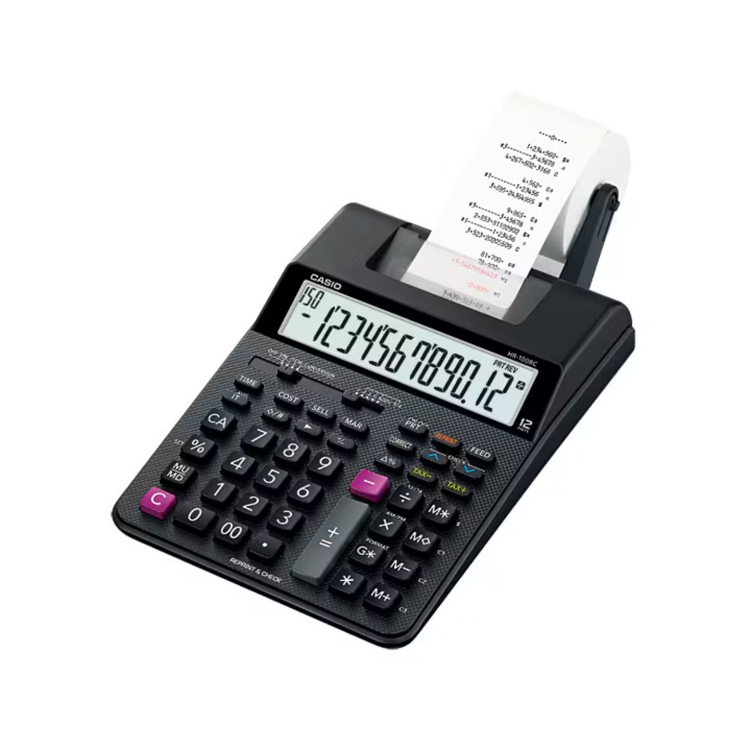 Casio Printing Calculator 12-Digit Desktop Adding Machine - HR-100RC-BK