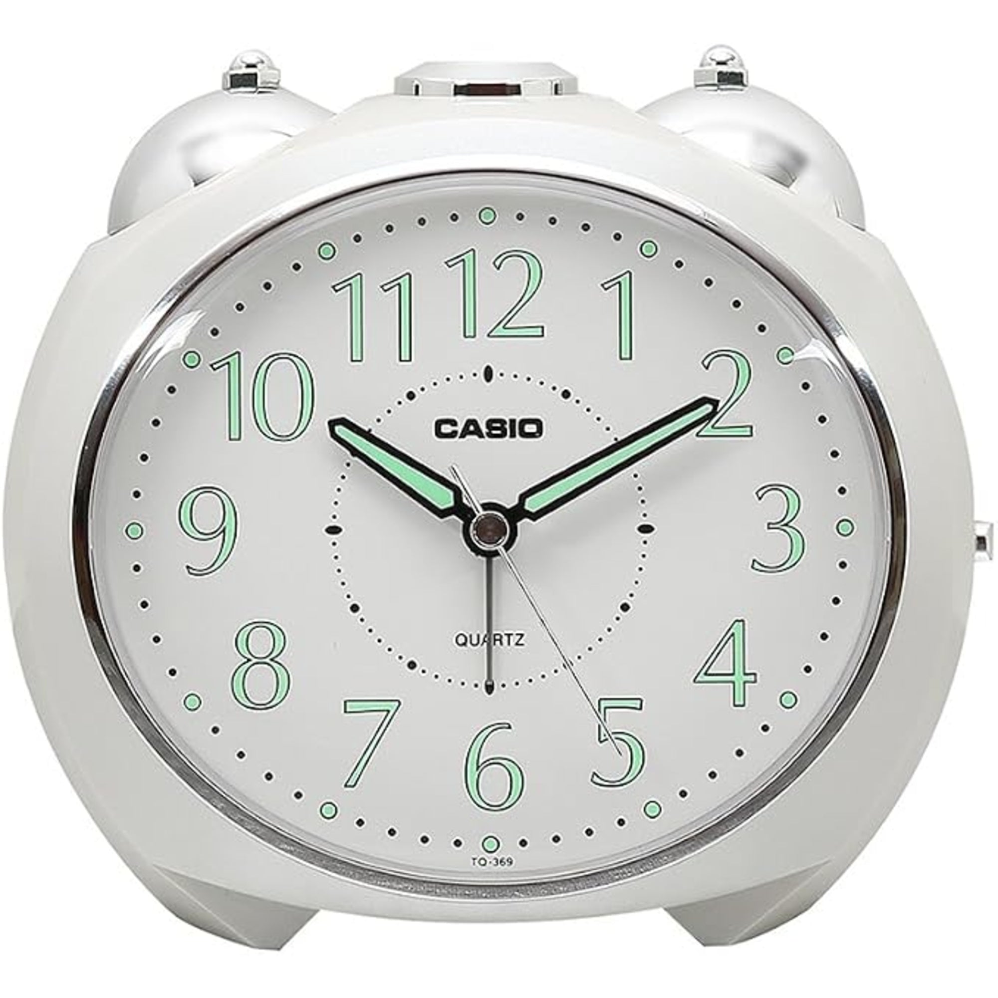 Casio White Analog Twin Bell Alarm Clock with Snooze and Dial Light - TQ-369-7D