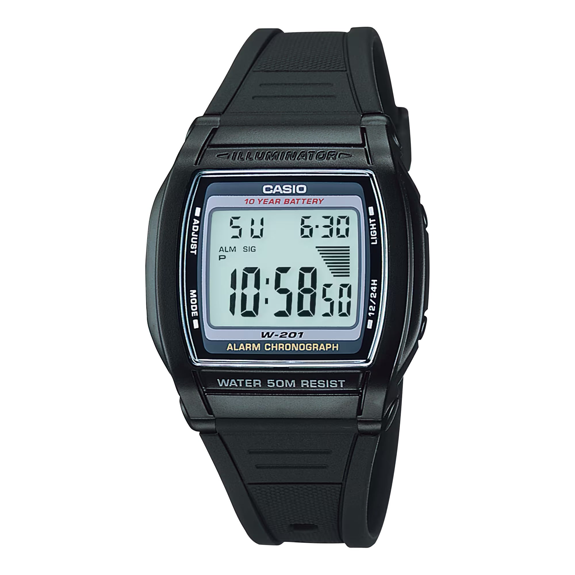 Casio Men Illuminator Digital Watch with Black Dial - W-201-1AV