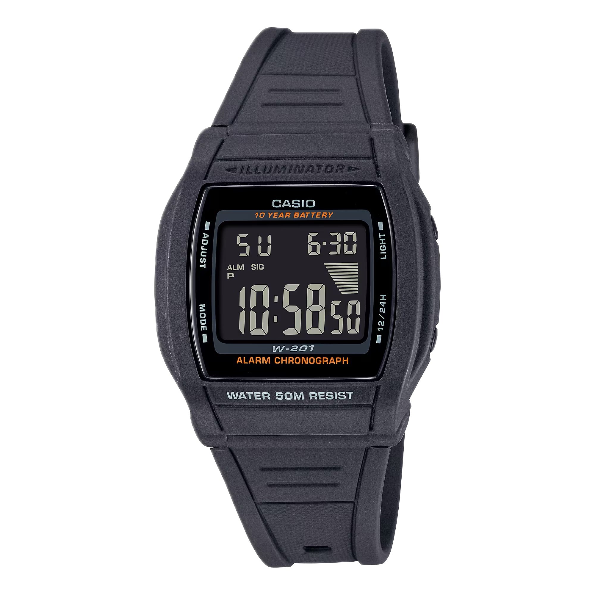 Casio Men Illuminator Digital Watch with Black Dial - W-201-1BV