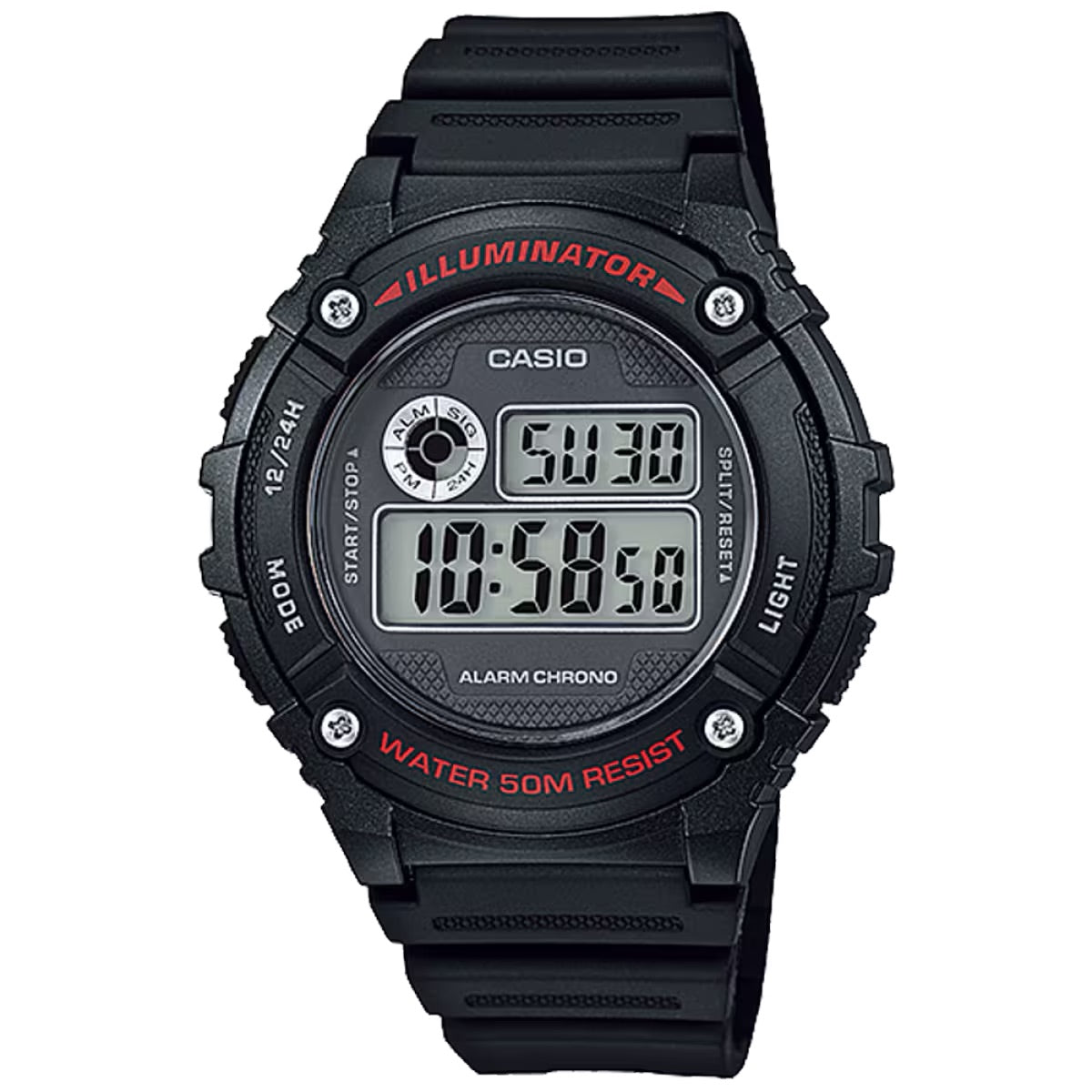 Casio Men Illuminator Digital Watch with Black Dial - W-216H-1AV