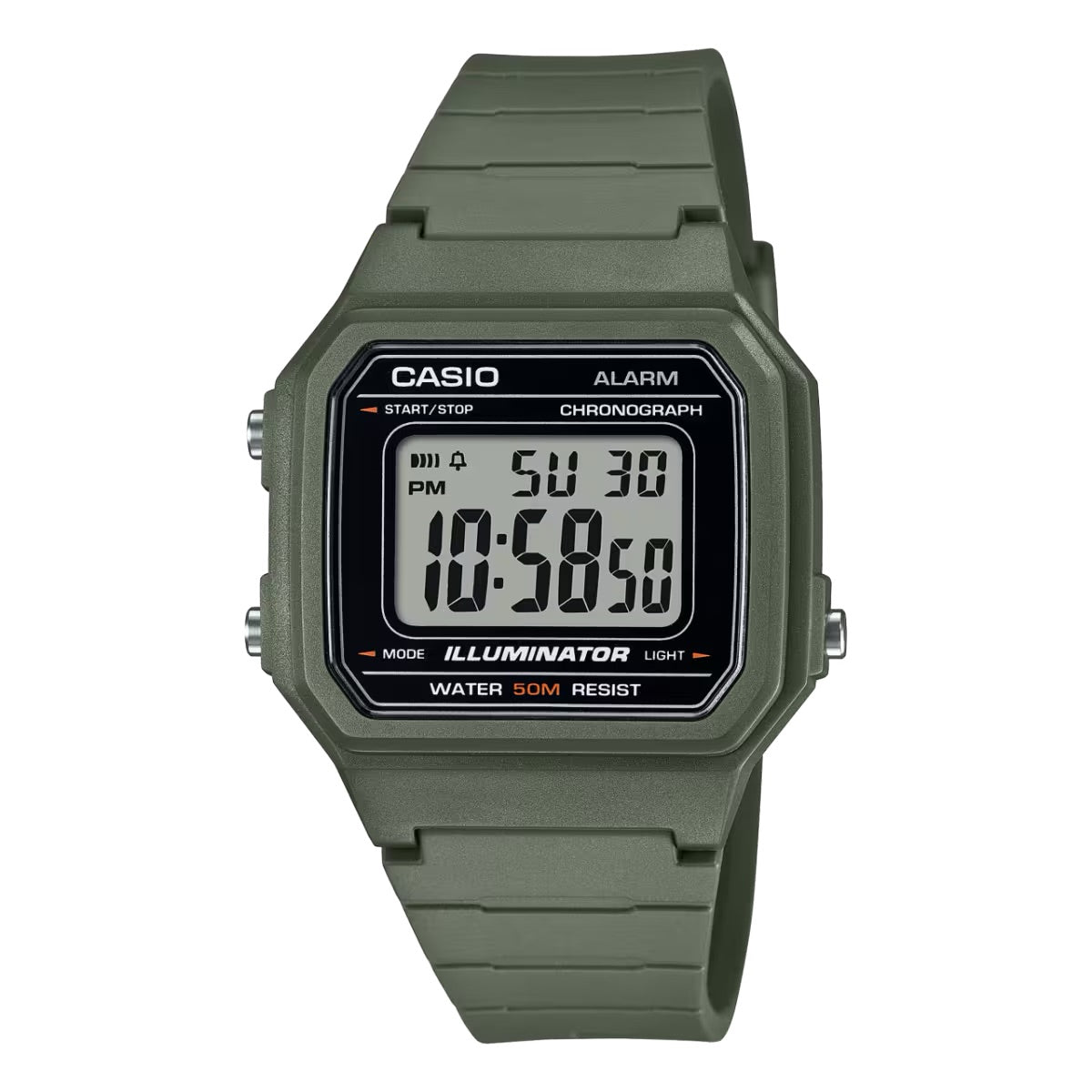 Casio Men Classic Digital Watch with Green Strap - W-217H-3AVCF