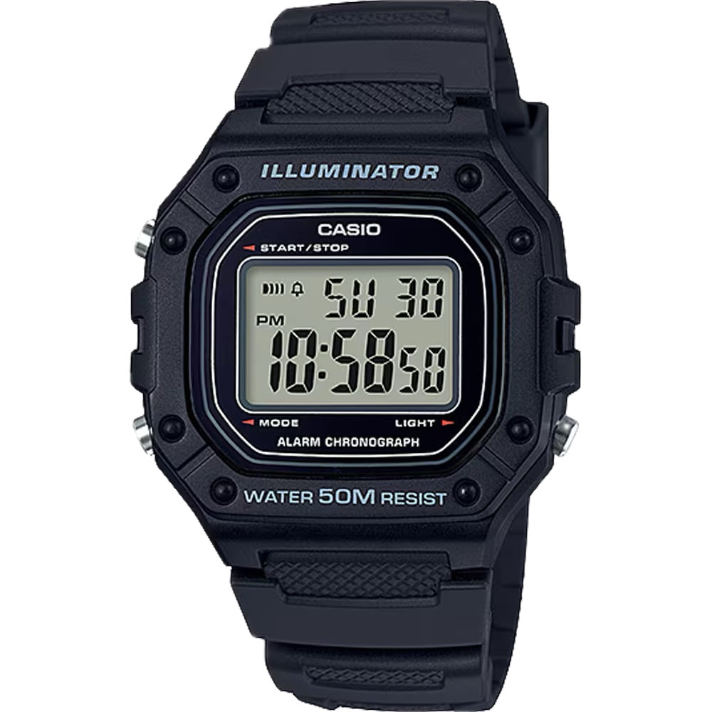 Casio Men Water-Resistant Digital Watch with Black Band - W-218H-1AVCF