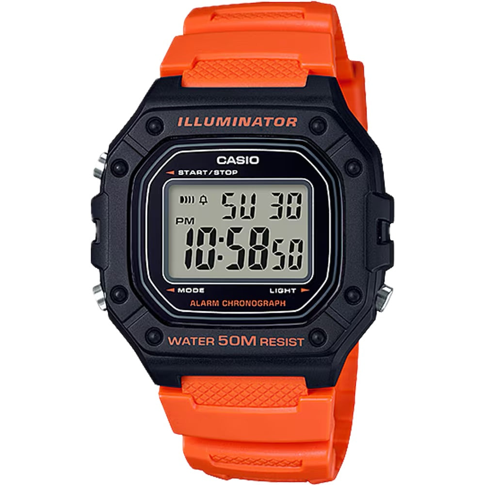 Casio Men Water-Resistant Orange and Black Digital Watch- W-218H-4B2VCF
