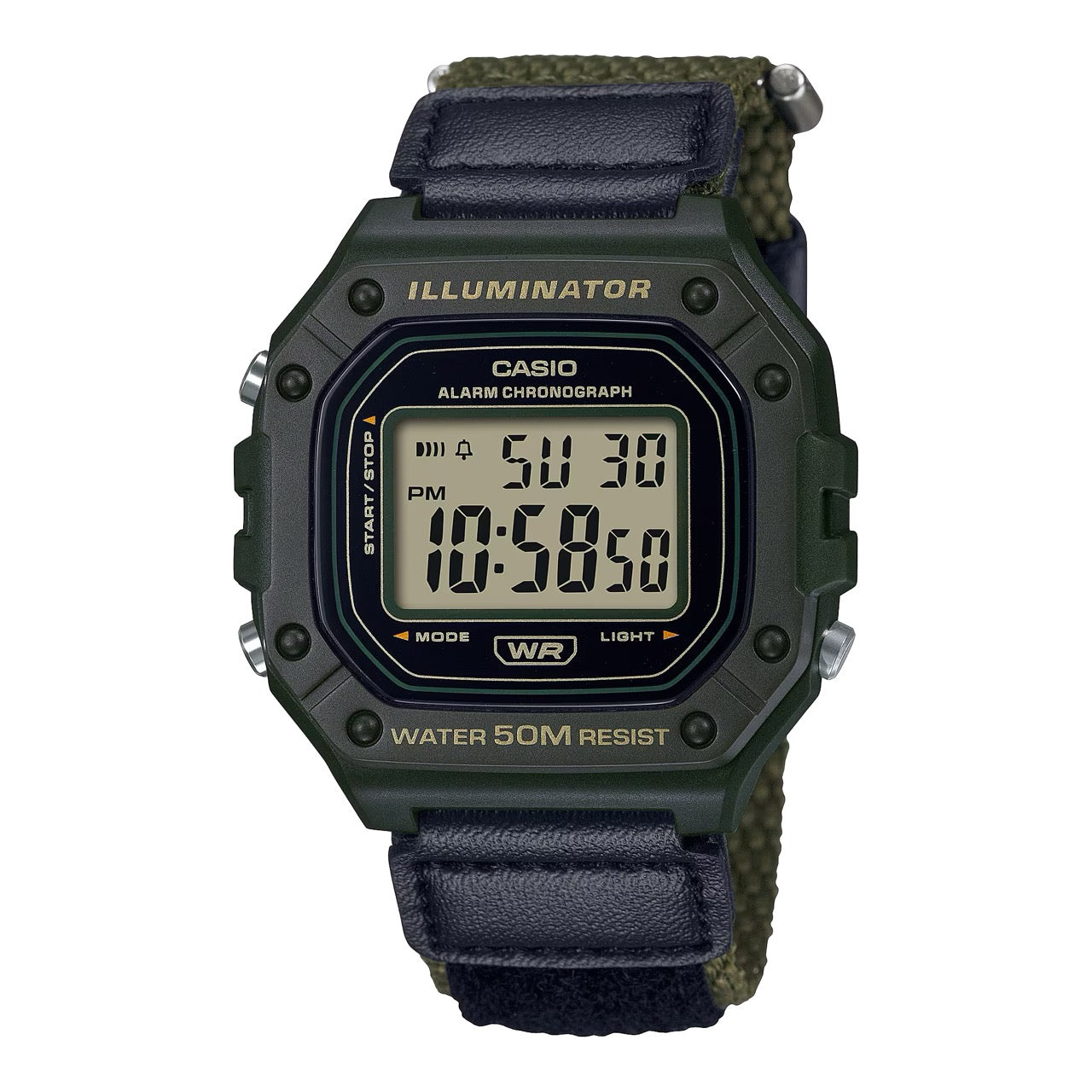 Casio Men Water-Resistant Digital Watch with Black and Green Band - W-218HB-3AV