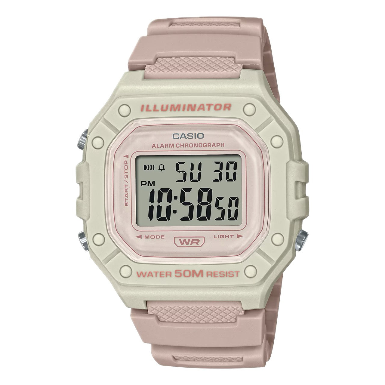 Casio Men Water-Resistant Digital Watch with Pink Band - W-218HC-4A2VCF