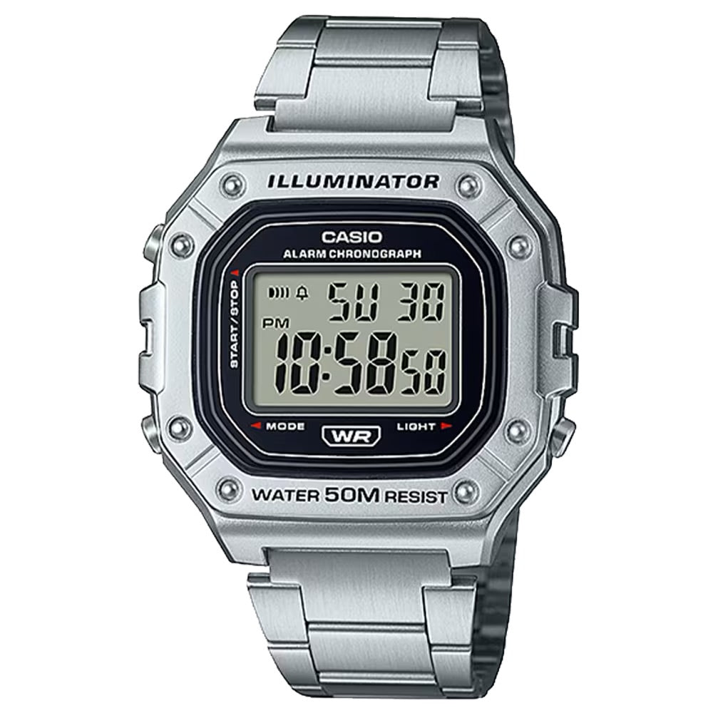 Casio Men Water-Resistant Digital Watch with Stainless Steel Bracelet - W-218HD-1AV