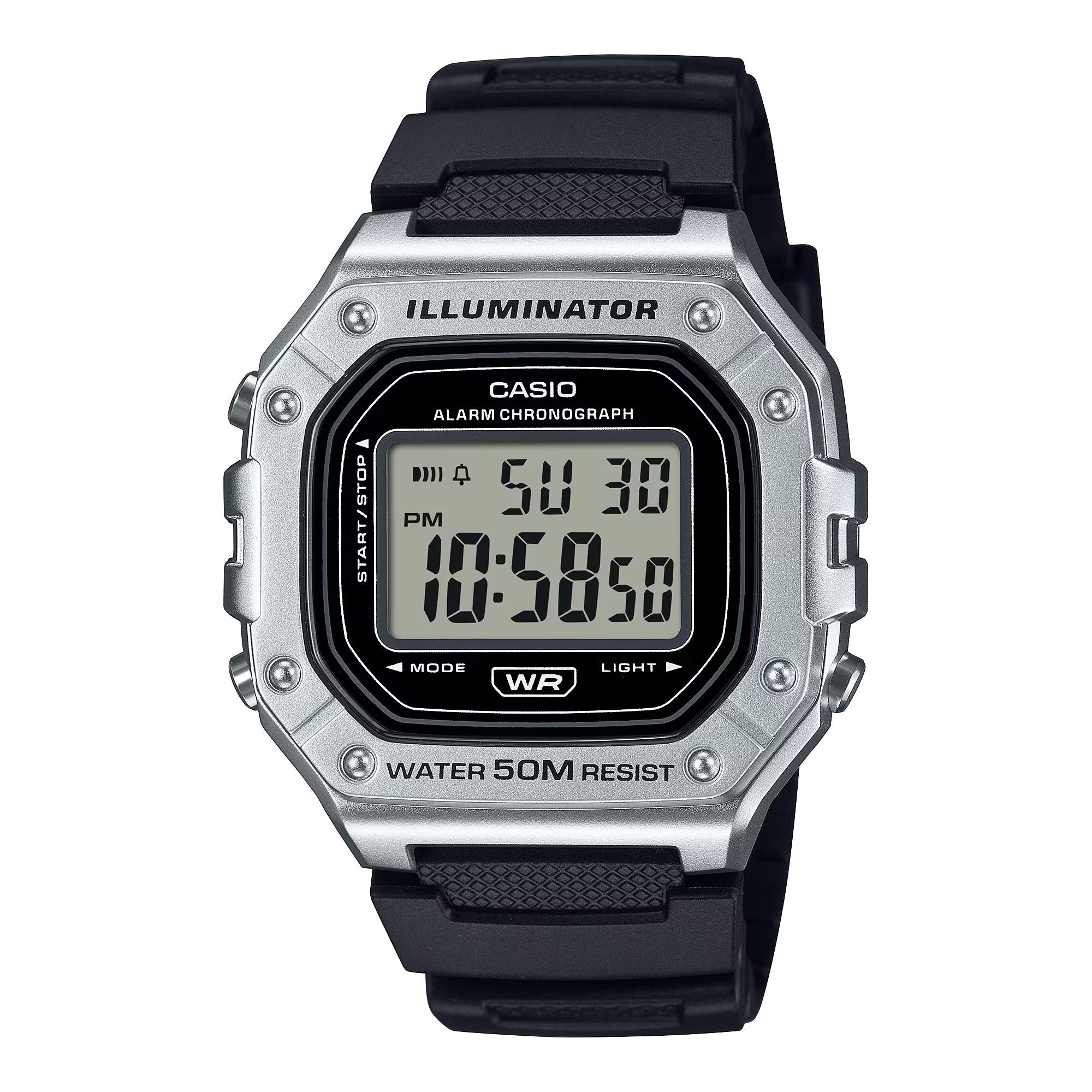 Casio Men Silver Digital Sport Watch with Black Strap - W-218HM-7AVCF