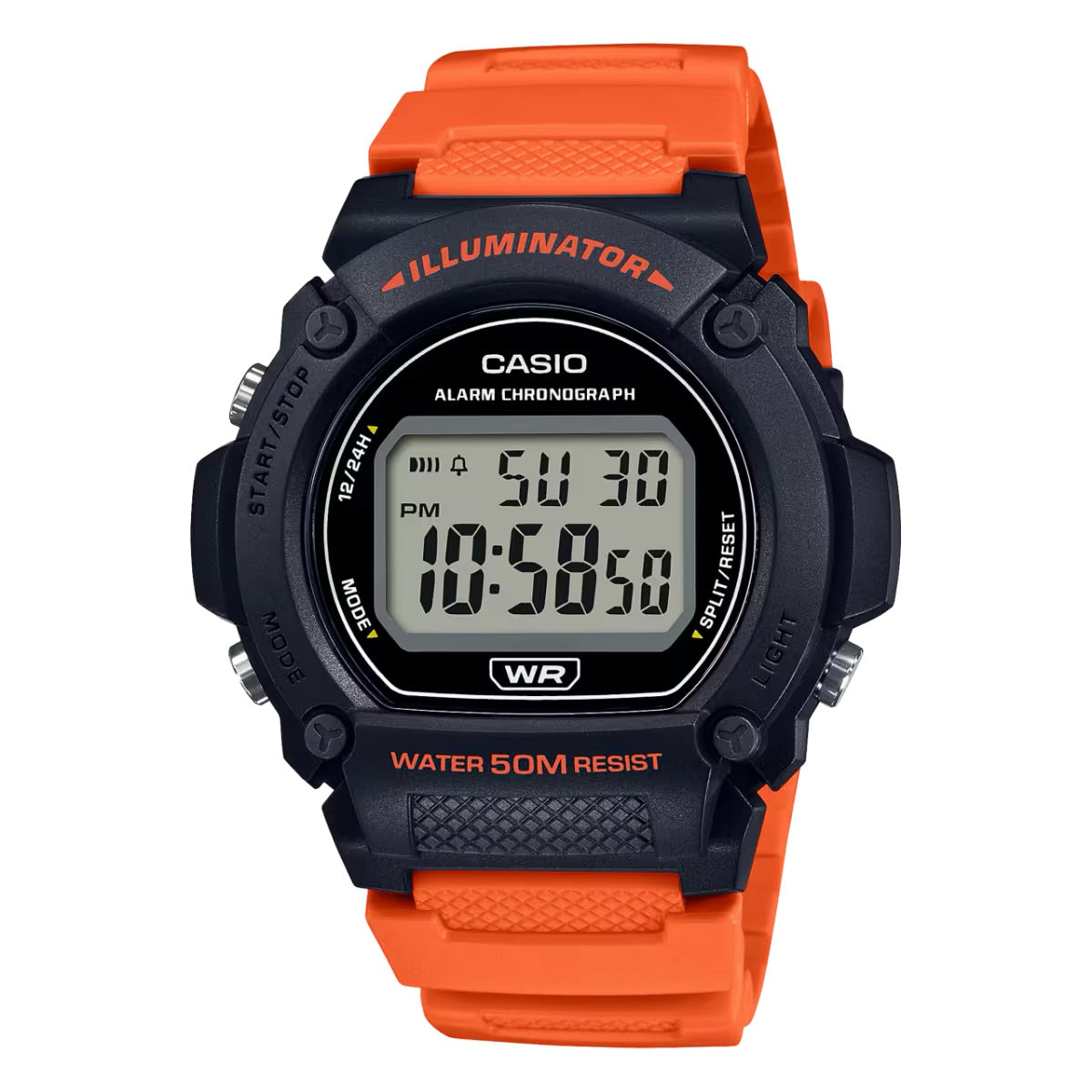 Casio Men Classic Digital Black Watch with Orange Band - W-219H-4AVCF