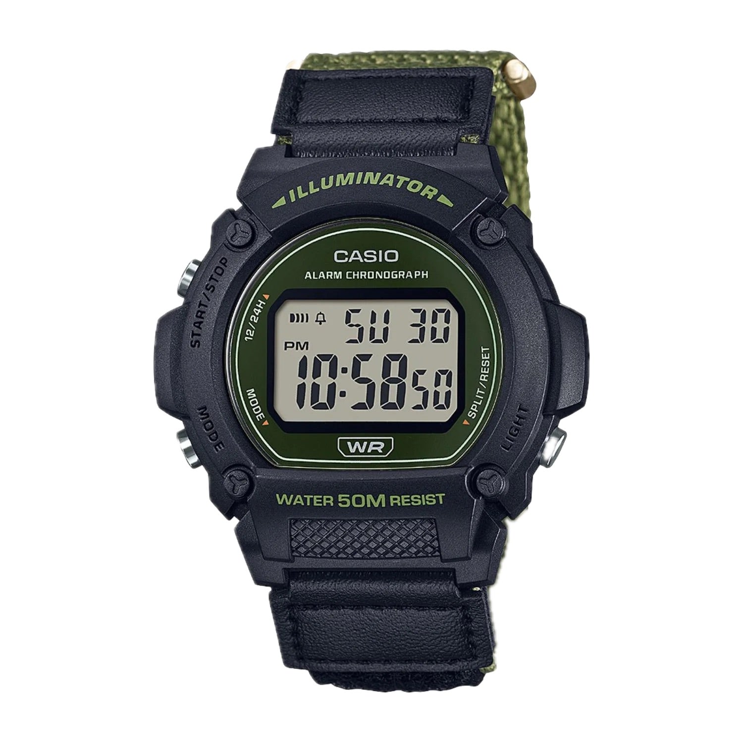 Casio Men Classic Digital Watch with Green Band- W-219HB-3AVCF