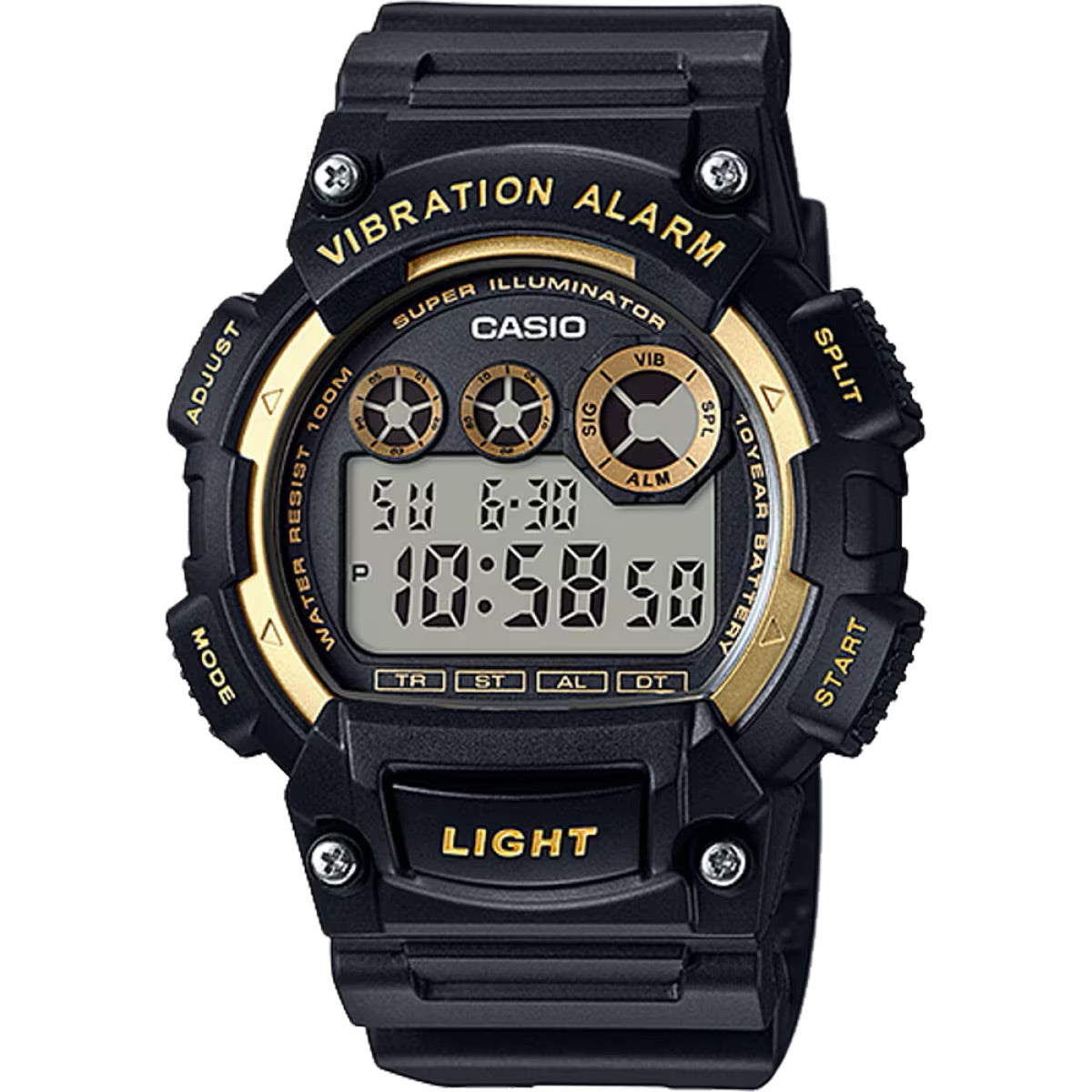 Casio Men Shock-Resistant Digital Sport Watch with Black and Gold Accentsl - W-735H-1A2V