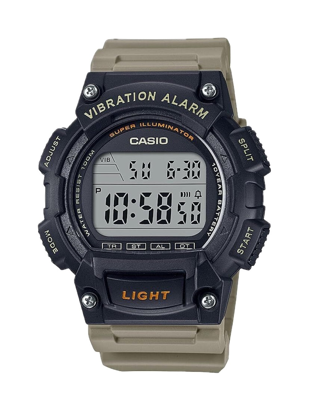 Casio Men Black Shock-Resistant Digital Sport Watch with Tan Band - W-736H-5AVCF