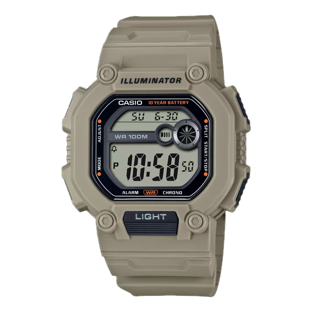 Casio Men Shock-Resistant Digital Sport Watch with Beige Band - W-737HX-5AVCF