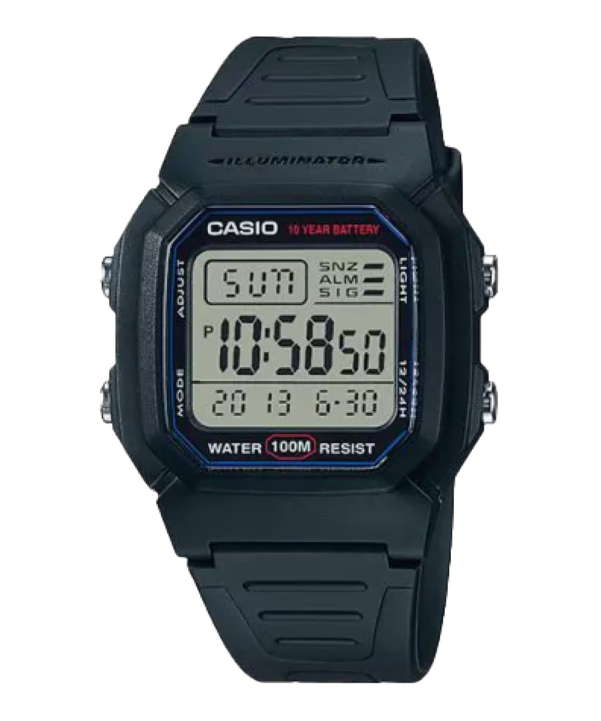 Casio Men Water-Resistant Digital Watch with Black Strap - W-800H-1AV