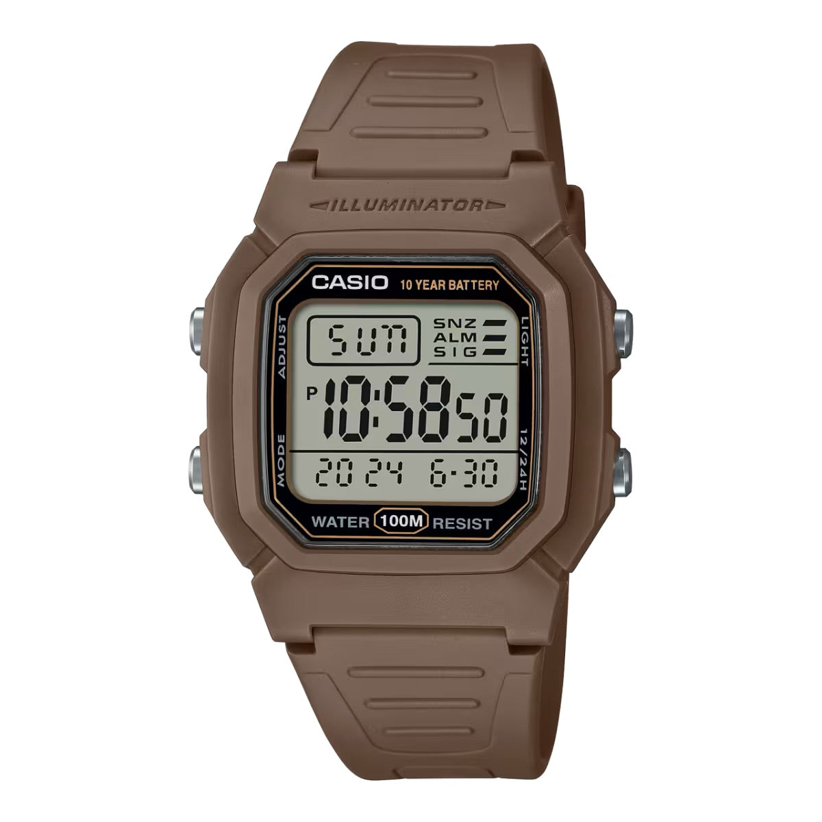 Casio Men Water-Resistant Digital Watch with Brown Strap - W-800H-5AVCF